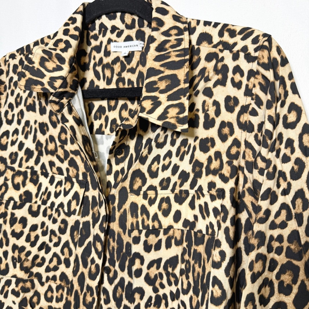 Good American Leopard Print Button Up Shirt GWT0168 Animal Blouse Size 3 L